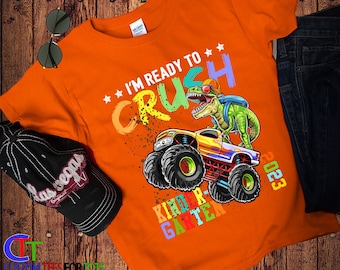 Ready To Crush Kindergarten Shirt - 1st day of school t-shirt - Monster truck Dinosaur Boys Custom Shirt