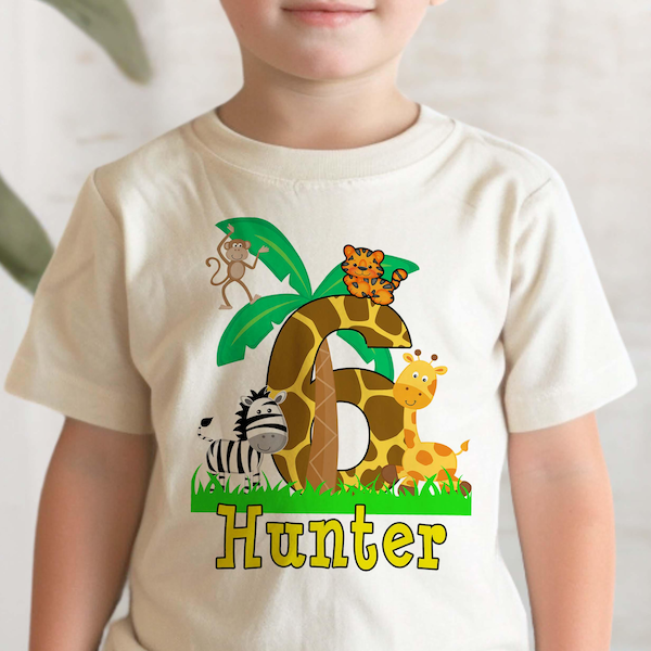 Personalized Safari Birthday Shirt Jungle Animal Graphic Custom Name Number Boy Party
