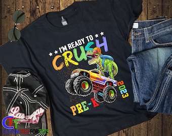 Ready to Crush Pre-K PreK Shirt - 1st day of school shirt - Back to School Monster Truck Dinosaur Custom T-Shirt