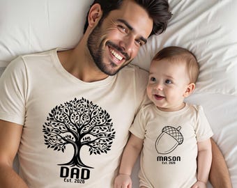 Matching Father Son Shirts - Custom Oak Tree Acorn Father's Day Tee Set