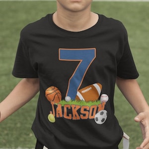 Sports Birthday Shirt - Kids Football Birthday Tshirt, Personalized Allsport Birthday Tee boy or girl, Soccer baseball tennis Hockey