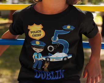 BOY Policeman Birthday Shirt - Kids Personalized Policeman Bday Tee with any name or age - Future Cop Law enforcement T-shirt