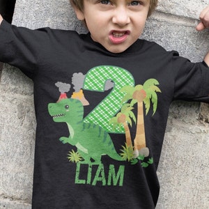 Dinosaur Birthday Shirt - Boys or Girl Personalized Dino Tshirt, Cute Kids Green Dinosaur Party shirt - Prehistoric Bday Tee