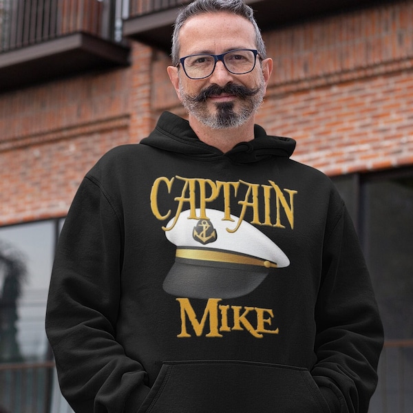 Personalized Captain Hoodie - Boat Captain Hoodie Adult - Customized Name - Mens Boating Fishing Sailing Gift Shirt