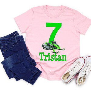 Custom Snowmobile Birthday Shirt for Kids - Personalized Green Sled Party Tee - Boys & Girls image 4