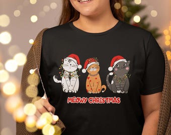 Camiseta navideña de gato maullando: regalo para los amantes de los gatos