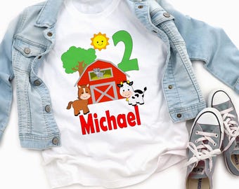 Personalized Farm Birthday Shirt Green Farm Graphic Custom Name Number Boy Party