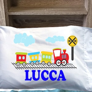 Personalized Kids Train Pillowcase - Soft, Machine Washable Cover image 1