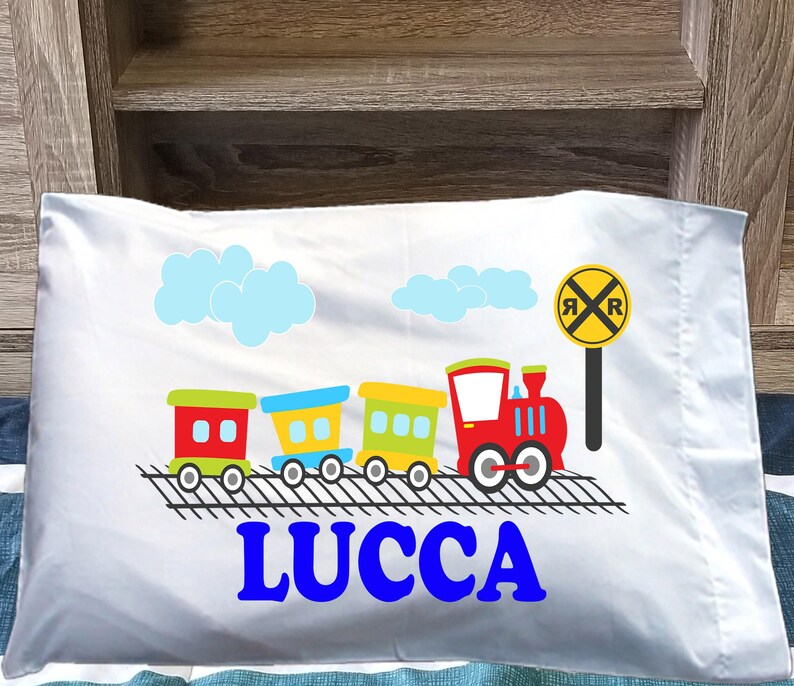 Personalized Kids Train Pillowcase - Soft, Machine Washable Cover image 1