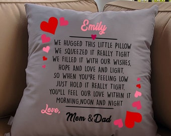 Personalized Daughter Throw Pillow With Poem and Hearts - Custom Gift for Girl from Mom & Dad - Pillow Cover 18x18 with or without insert