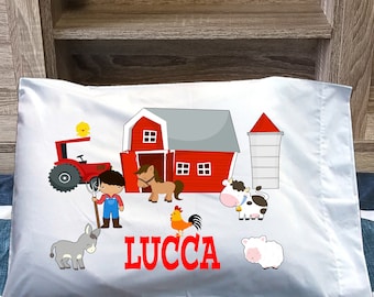 Farm kids pillowcase - Red Tractor Pillowcase personalized pillowcase  personalized name pillow Farm pillowcase Farmer pillow case