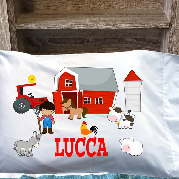 Farm kids pillowcase - Red Tractor Pillowcase personalized pillowcase  personalized name pillow Farm pillowcase Farmer pillow case