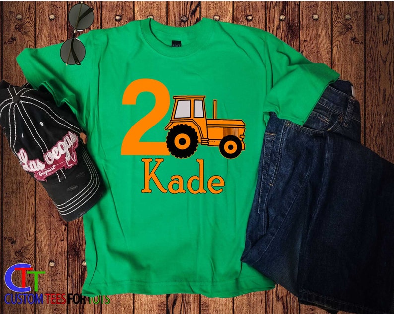 Kids Tractor Birthday Shirt Farm Birthday Party Shirt Orange Tractor Birthday Shirt Personalized Birthday shirt boy girl