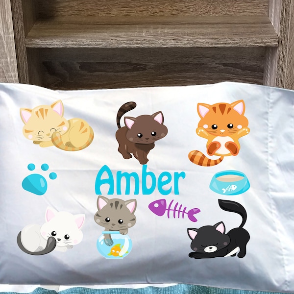 Cats kids pillowcase - cute kitten Pillow personalized pillowcase  kids personalized pillow cats pillowcase little kittens pillowcase
