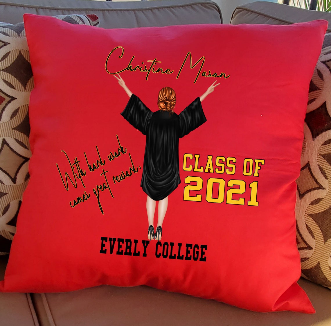 Girls Grad Throw Pillow College Personalized Graduation Gift Etsy
