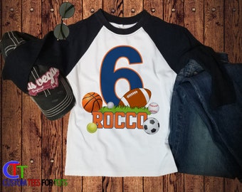 Personalized Sports Birthday Raglan Shirt: Baseball, Soccer, Basketball