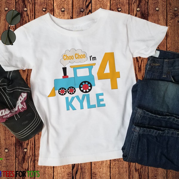 Train Birthday Shirt - Choo Choo I'm 1 2 3 4 5 Shirt - Personalized Bday Tee for Boy or Girl - Kids custom name and age birthday party