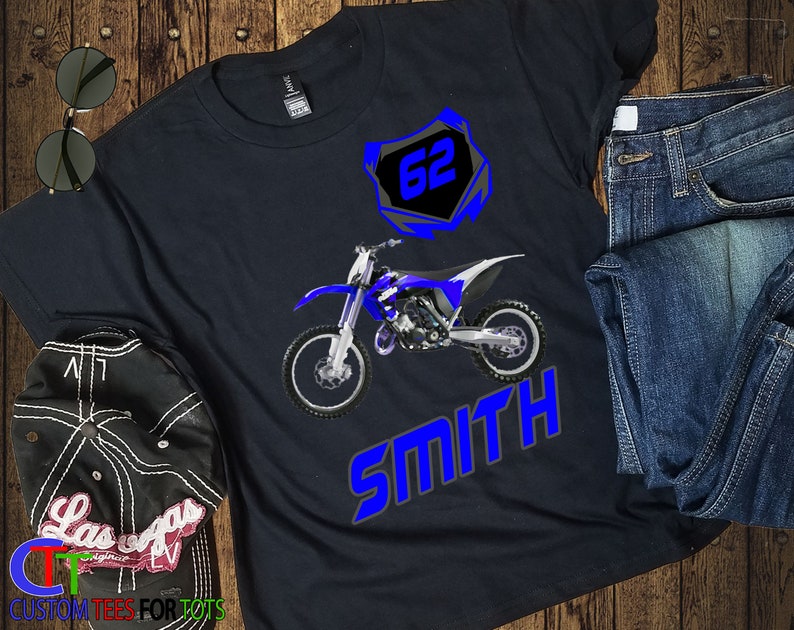 Blue Dirt bike Shirt Personalized Motocross Shirt with name and number-Motorcross Shirt for boys or girls Dirtbike Graphic Tee image 5