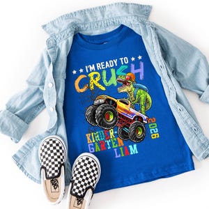 Kindergarten Monster Truck Dinosaur Shirt - First Day School T-Shirt 画像 1