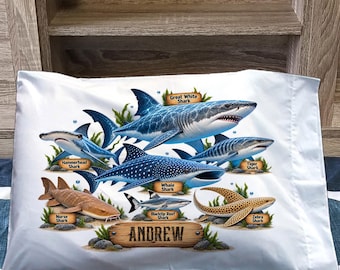 Sharks Pillowcase Personalized Name Birthday Gift Kids Ocean Sea Life Pillow Case Cover