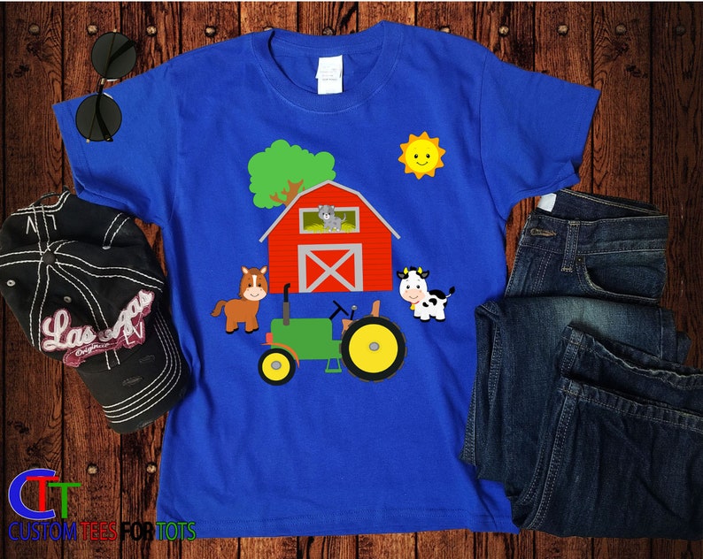Farm Animal Shirt Red Barn Shirt Green Tractor Shirt Etsy