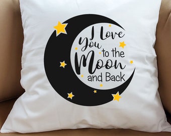 I Love You To The Moon And Back Throw Pillow - Custom Gift for children, or Valentines - Moon and Starts - 18x18 cushion optional insert