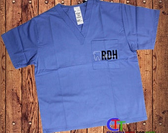 Personalized Dentist Office Scrubs - Custom Scrub Tops With Occupation Initials and Name - Registered Dental Hygienist Shirts RDH