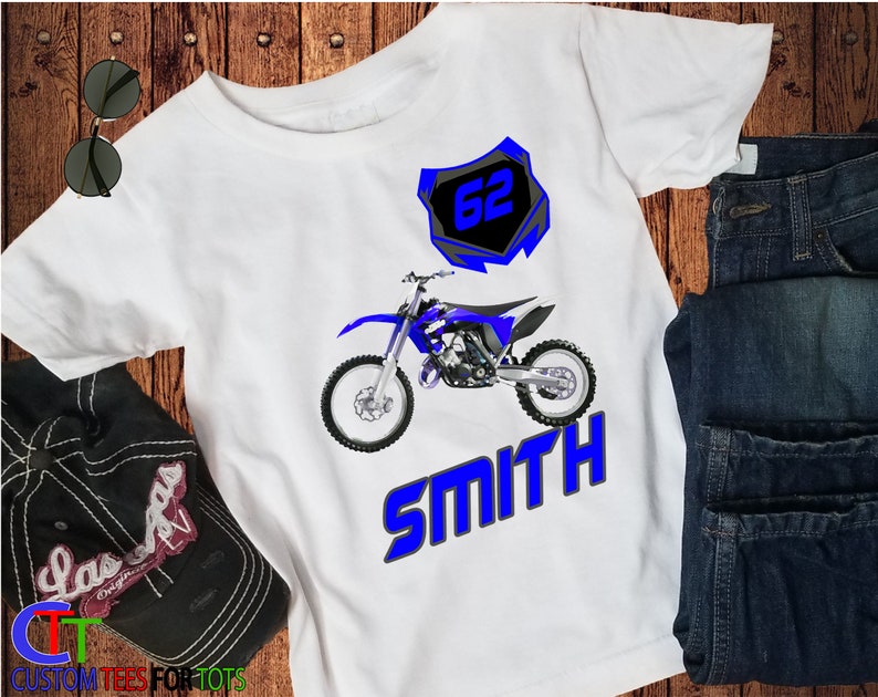 Blue Dirt bike Shirt Personalized Motocross Shirt with name and number-Motorcross Shirt for boys or girls Dirtbike Graphic Tee image 4