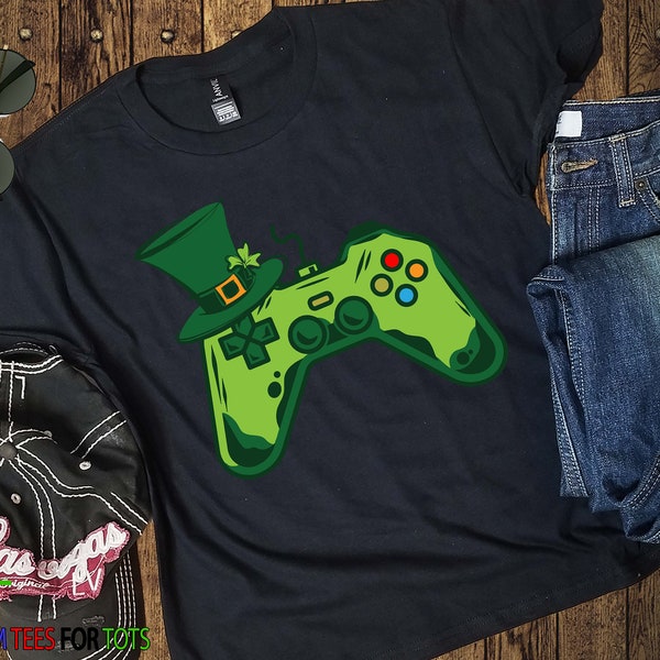 St Patricks Day Shirt - Funny Leprechaun Gamer Video Game T-Shirt for Boys and Men