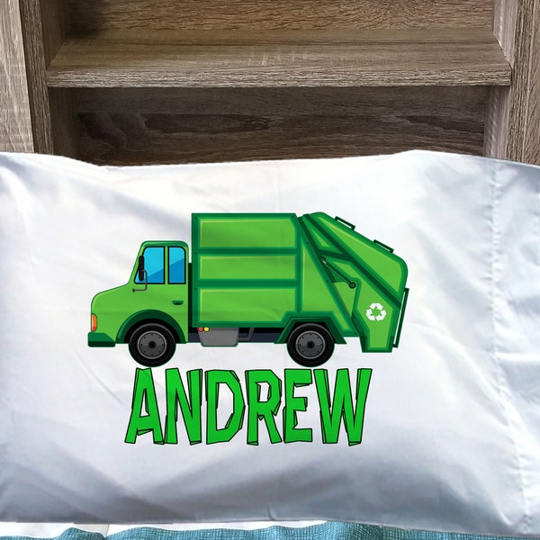 Garbage Truck pillowcase - Kids Personalized Pillowcase for boy or girl in queen or King sizes trash truck i love garbage trucks