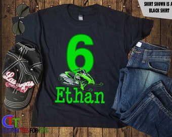 Green Snowmobile Birthday Shirt - Personalized Snowmobile Shirt boy girl Kids shirt age and name 1,2,3,4,5,6,7,8,9,10