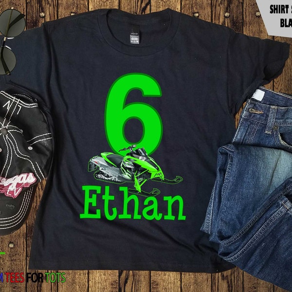 Green Snowmobile Birthday Shirt - Personalized Snowmobile Shirt boy girl Kids shirt age and name 1,2,3,4,5,6,7,8,9,10