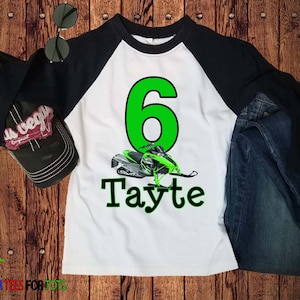Personalized Green Snowmobile Raglan Shirt - Winter Sled Long Sleeve - Customizable