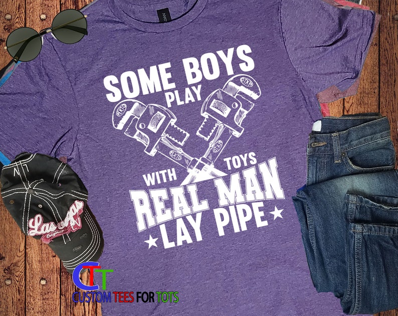 Funny Plumber T-Shirt - Real Men Lay Pipe Father's Day Handyman Gift image 3