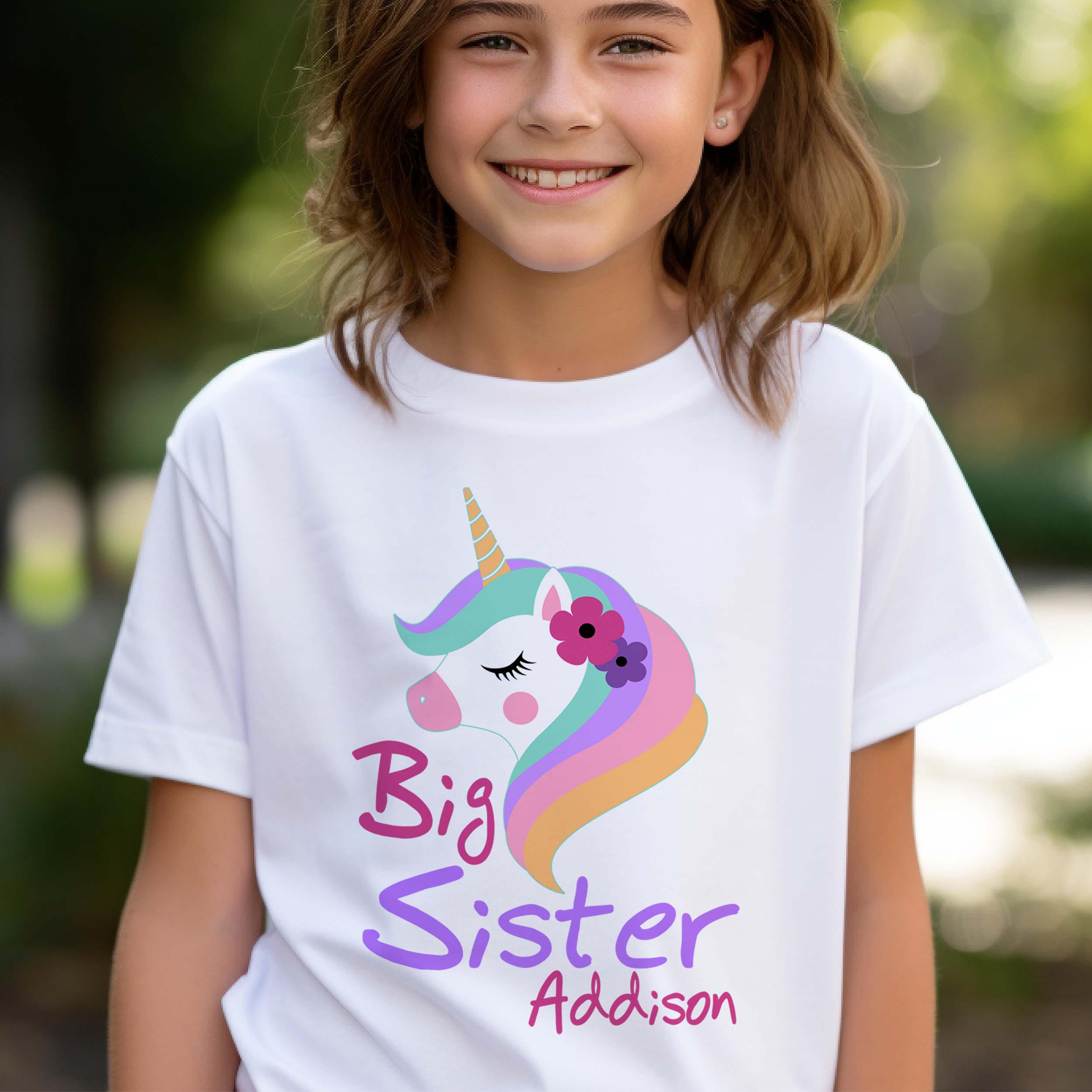 Big Sister T Shirt in Pink With Floral Design, Promoted to Big Sister
