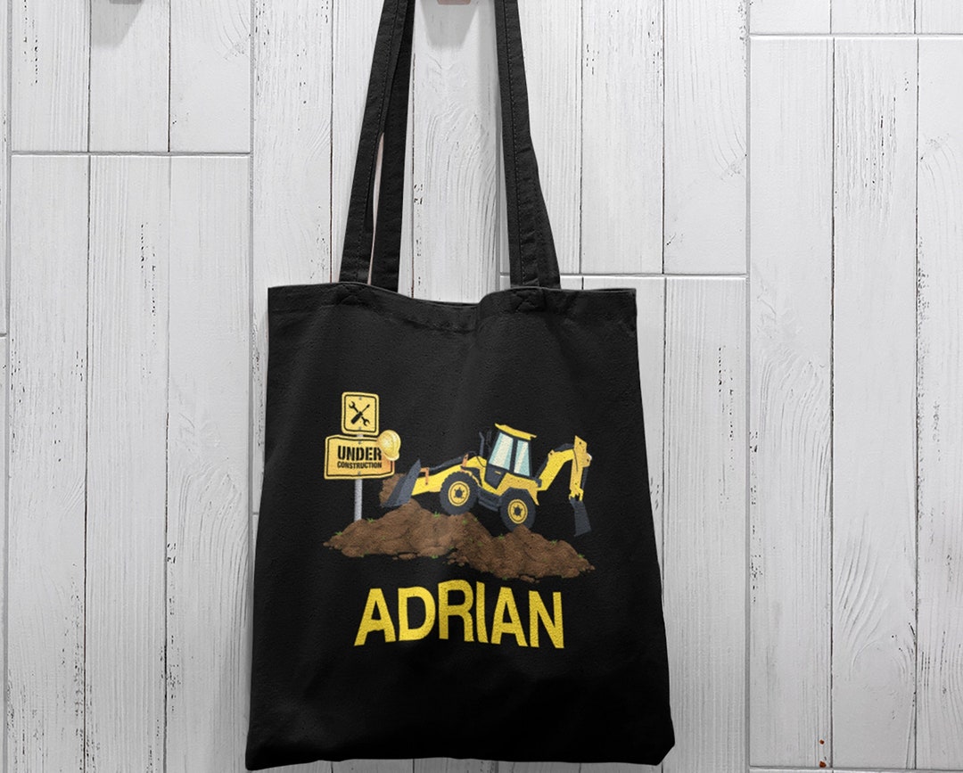 Kids Construction Tote Bag Personalized Backhoe Totebag Cute Boy Girl