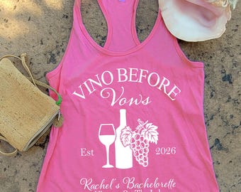 Personalized Vino Before Vows Tank Top - Wine Tour Bachelorette Party Tee