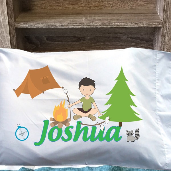 Camping kids pillowcase - Boy Camping Pillowcase personalized pillowcase  personalized name pillow Camping pillowcase camper pillow case