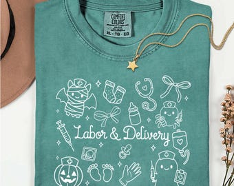 Comfort Colors® Halloween Labor and Delivery Nurse Shirt, Mother Baby Nurse T-Shirts