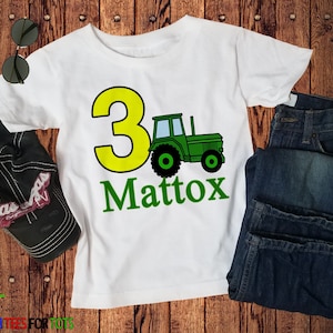 Green Tractor Birthday Shirt - Personalized Tractor Birthday Tee - Kids Farming Birthday shirt - boy or girl Birthday Party Shirt