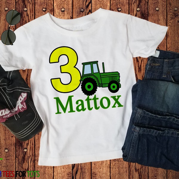 Green Tractor Birthday Shirt - Personalized Tractor Birthday Tee - Kids Farming Birthday shirt - boy or girl Birthday Party Shirt