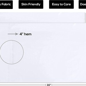 a white fabric with a circle drawn on it, along with some text providing information about the fabric.