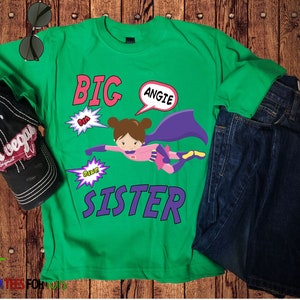 Personalized Big Sister Superhero Shirt - Sister Announcement Tee - Custom Girls Superhero Big Sis Shirt