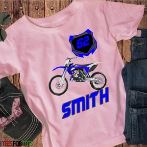 Blue Dirt bike Shirt Personalized Motocross Shirt with name and number-Motorcross Shirt for boys or girls Dirtbike Graphic Tee image 3