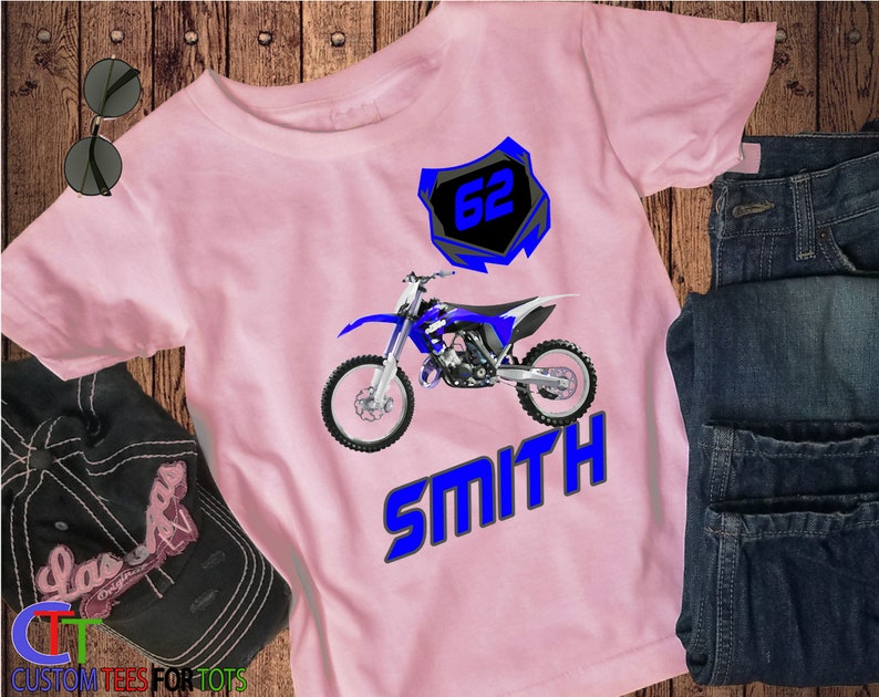 Blue Dirt bike Shirt Personalized Motocross Shirt with name and number-Motorcross Shirt for boys or girls Dirtbike Graphic Tee image 3