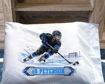 Custom Hockey Player Pillowcase Personalized Name Number Sports Graphic Kids Ice Hockey Pillow Cover