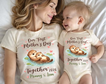 Personalized First Mothers Day Otter Shirt Matching Mama Baby 2026 1st Mom Tee