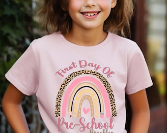 Personalized First Day of Preschool T-Shirt: Leopard Rainbow Boho