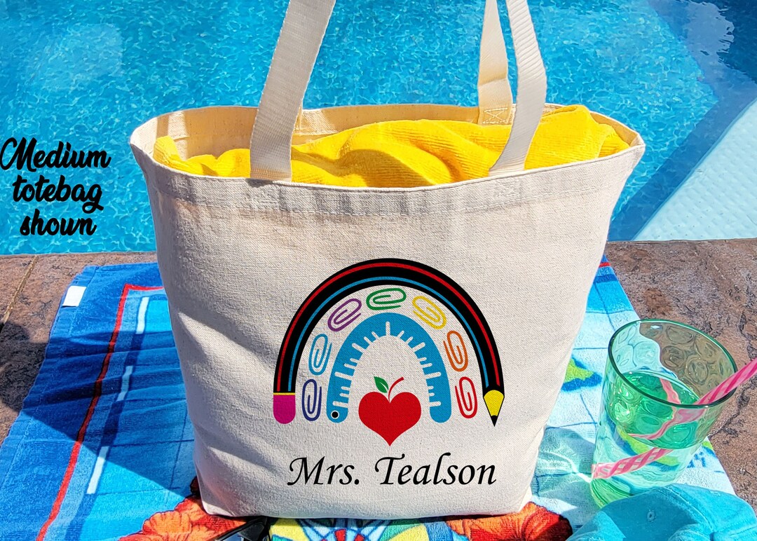 Personalized Teacher Tote Bag: Rainbow Pencil Design, Heavy Canvas - Etsy