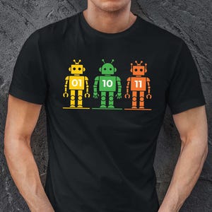 Binary Robot Shirt 01 10 11 Computer Coding Geek Wear Tee